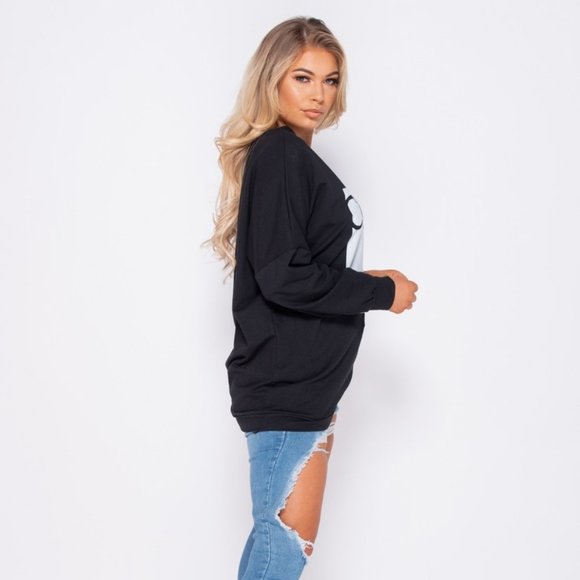 Black Coco Paris Print Long Sleeve Oversized Sweatshirt - Picture 6 of 8